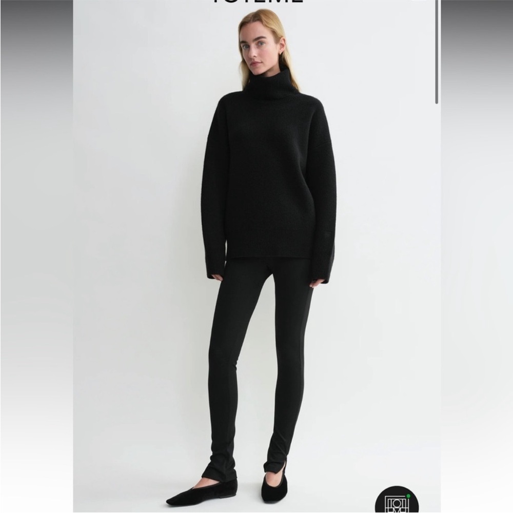 Toteme Pants Compact Knit Leggings Side Slit  in Black - Picture 4 of 15